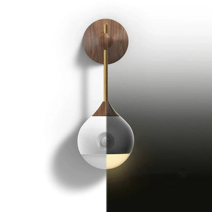 Intelligent Human Body Induction Bedside Table Lamp in Morandi grey and walnut colors