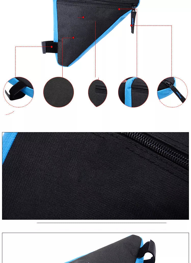 Mini Triangle Bicycle Bag in black, red, or blue for waterproof storage