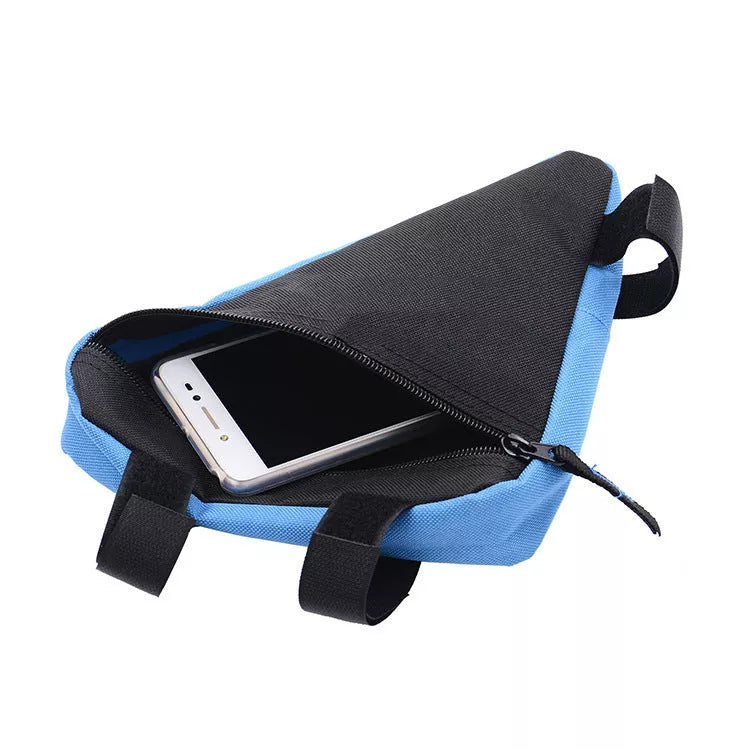 Mini Triangle Bicycle Bag in black, red, or blue for waterproof storage