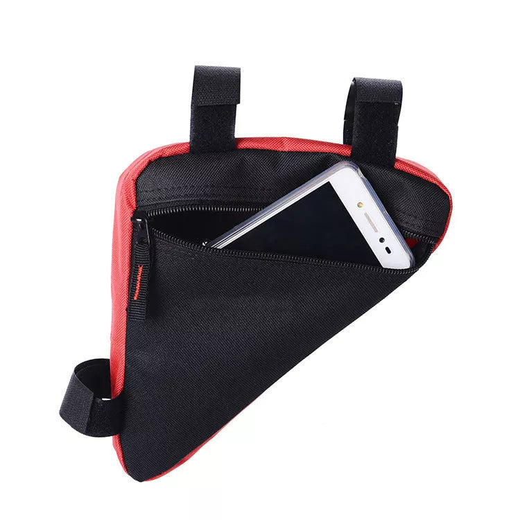 Mini Triangle Bicycle Bag in black, red, or blue for waterproof storage