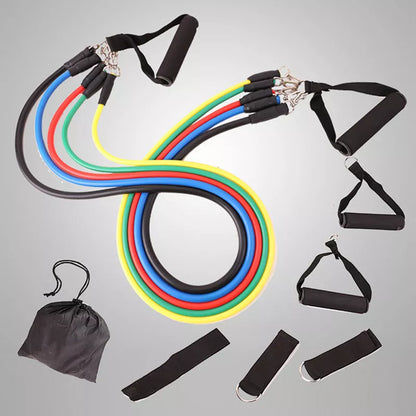 11-piece latex resistance rope set for fitness training