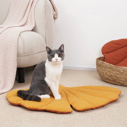 Leaf Shape Soft Dog Bed Mat in yellow and green, perfect for pets