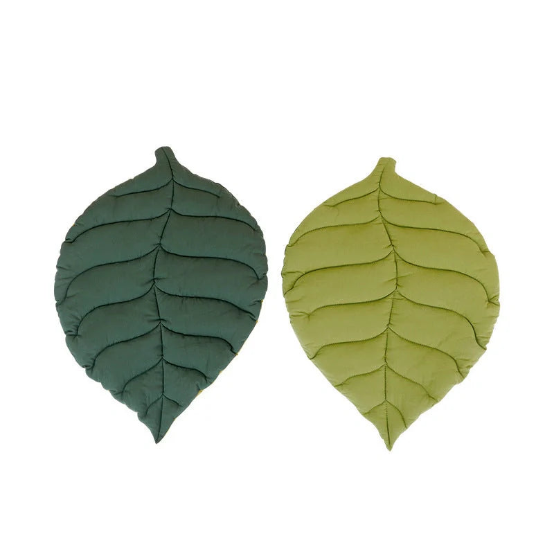 Leaf Shape Soft Dog Bed Mat in yellow and green, perfect for pets