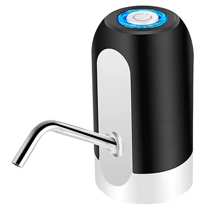 Black electric water pump with USB port on 5-gallon water bottle showing 13cm length