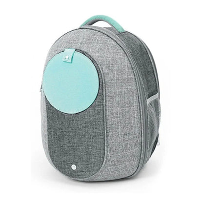 Foldable transparent mesh window pet backpack with inner safety leash in grey