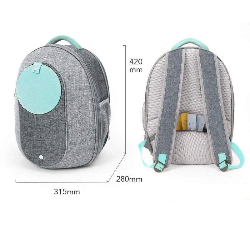 Foldable transparent mesh window pet backpack with inner safety leash in grey