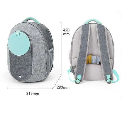 Foldable transparent mesh window pet backpack with inner safety leash in grey