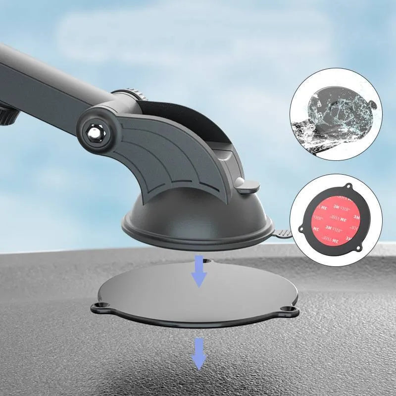 Silver magnetic wireless car charger for iPhone 12 with N52 magnet, 15W fast charging, and 360° rotating bracket.