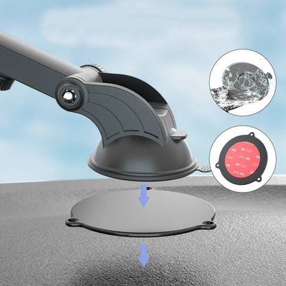 Silver magnetic wireless car charger for iPhone 12 with N52 magnet, 15W fast charging, and 360° rotating bracket.