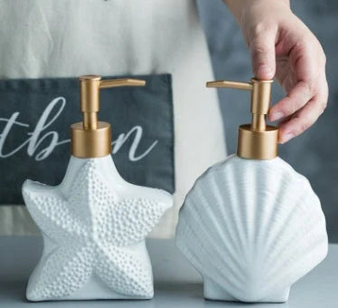 Hhomeenjoy Beautiful Ceramic Soap Dispenser with Starfish or Shell Design