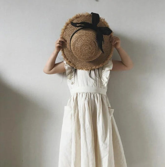 Baby girl's white hemp princess dress with lotus leaf skirt for ages 1-3 years