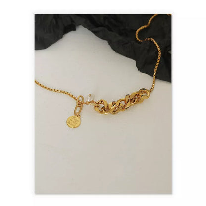 Gold hip hop clavicle chain with real pearl pendant, adjustable length 21cm to 50cm
