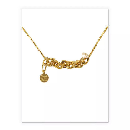 Gold hip hop clavicle chain with real pearl pendant, adjustable length 21cm to 50cm