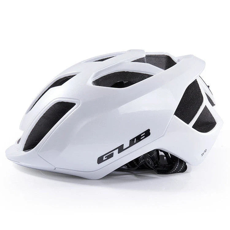 Rechargeable LED bicycle helmet in matt black, matt titanium, and pearl white with 9 lighting modes