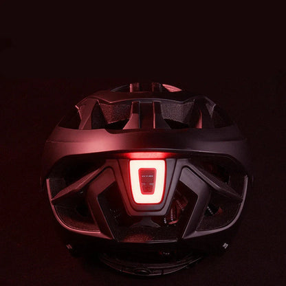 Rechargeable LED bicycle helmet in matt black, matt titanium, and pearl white with 9 lighting modes