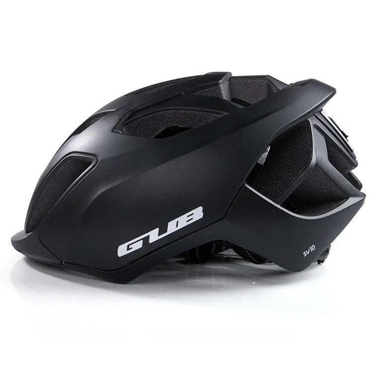 Rechargeable LED bicycle helmet in matt black, matt titanium, and pearl white with 9 lighting modes