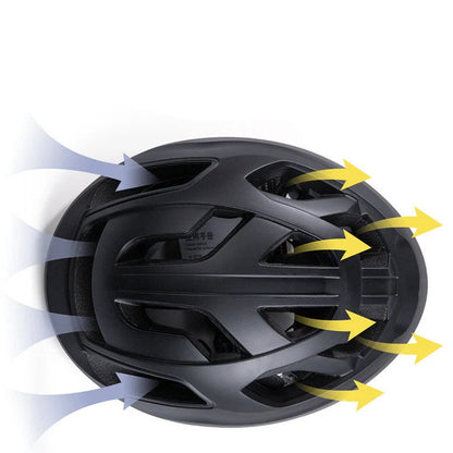 Rechargeable LED bicycle helmet in matt black, matt titanium, and pearl white with 9 lighting modes