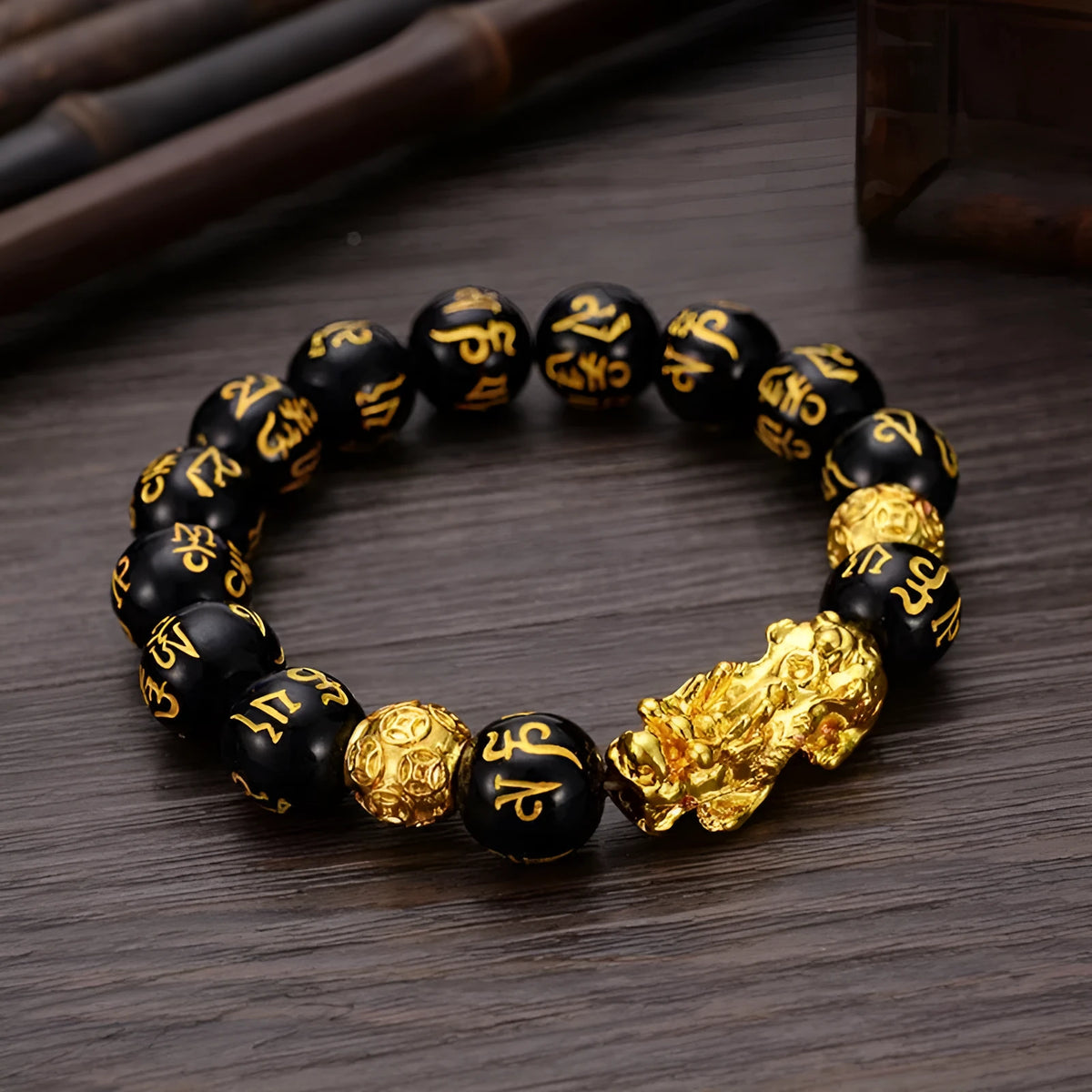 Retro six-character mantra beads bracelet, alloy electroplated, couple style, animal zodiac modelling, 10mm size
