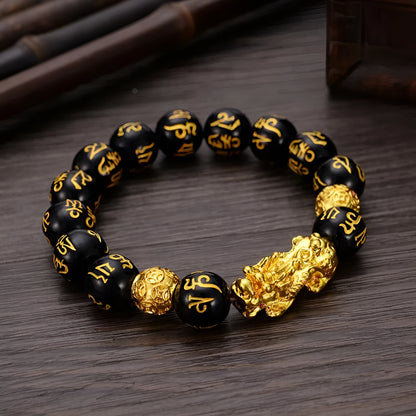 Retro six-character mantra beads bracelet, alloy electroplated, couple style, animal zodiac modelling, 10mm size