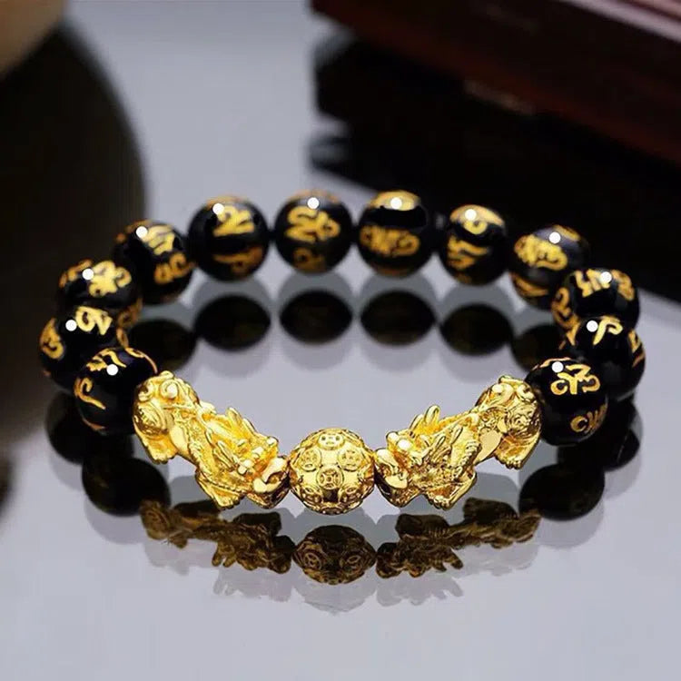 Retro six-character mantra beads bracelet, alloy electroplated, couple style, animal zodiac modelling, 10mm size