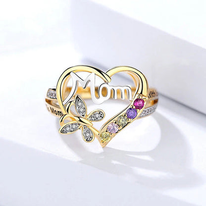 Elegant gold-plated heart-shaped ring with multi-colored rhinestone embellishments, a thoughtful Mother's Day gift