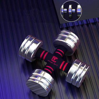 Stainless steel dumbbell set with removable weights and foam handle