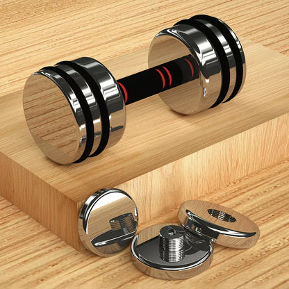 Stainless steel dumbbell set with removable weights and foam handle