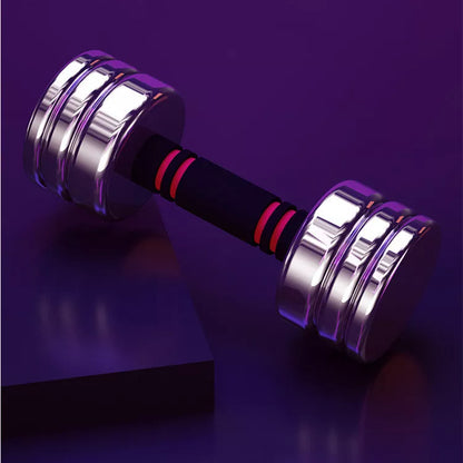 Stainless steel dumbbell set with removable weights and foam handle