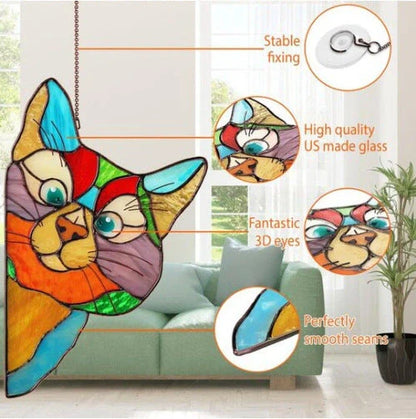 Colorful PVC cat window sticker with double-sided design for home and car decoration