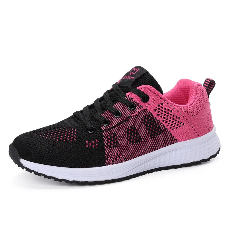 Women's high-top casual trainers with back lacing and sticky rubber outsole in black, pink, or white colours.