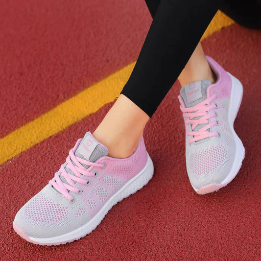 Women's high-top casual trainers with back lacing and sticky rubber outsole in black, pink, or white colours.