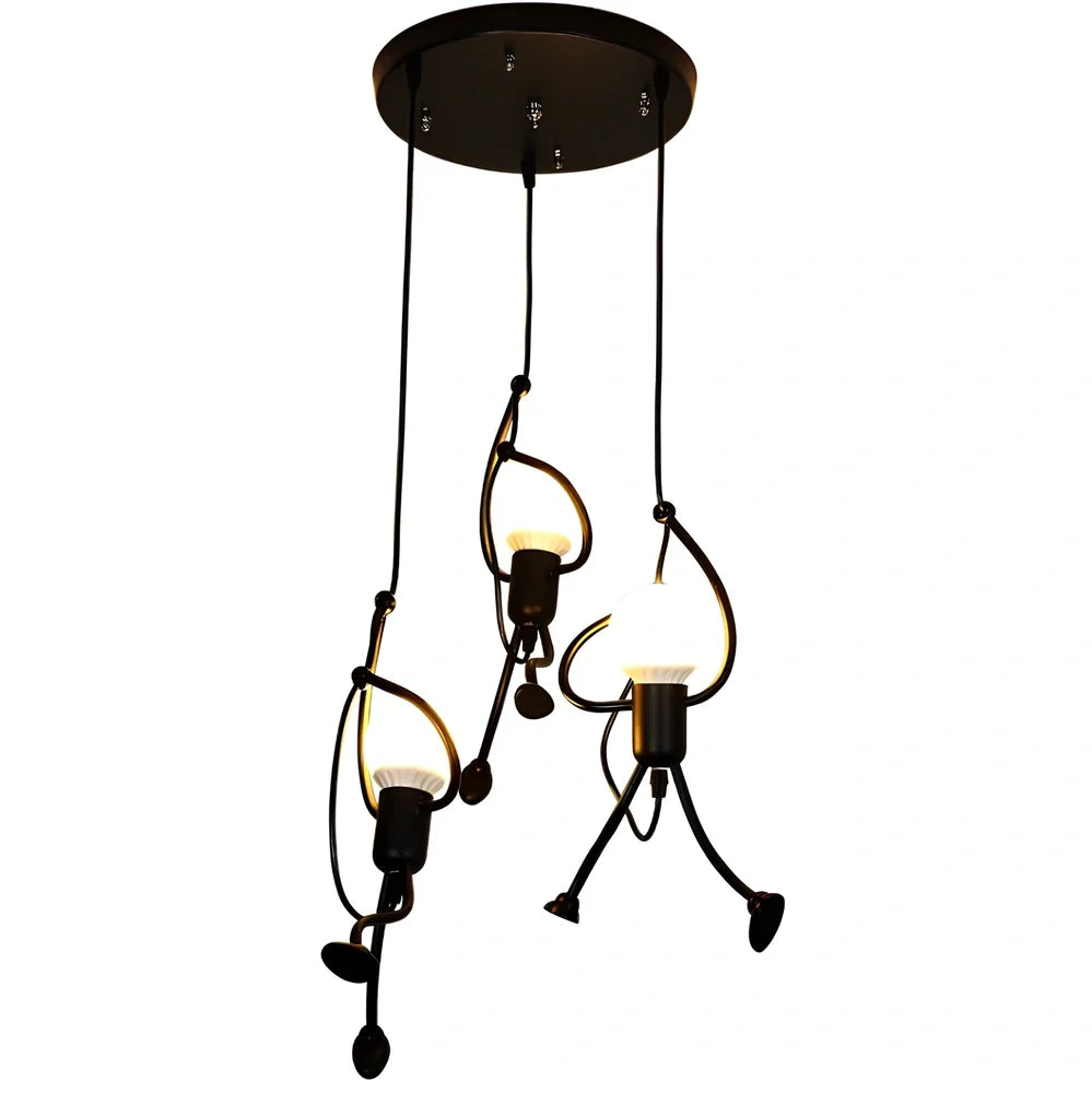 Black iron adjustable chandelier with 140cm height and three head lighting configurations