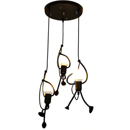 Black iron adjustable chandelier with 140cm height and three head lighting configurations