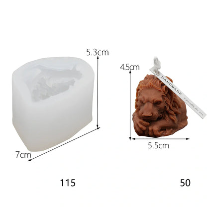 White 3D lion candle silicone mould showing detailed facial features and mane texture