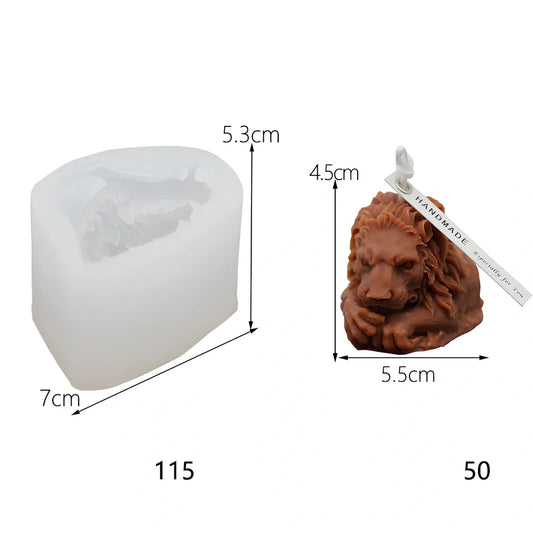 White 3D lion candle silicone mould showing detailed facial features and mane texture