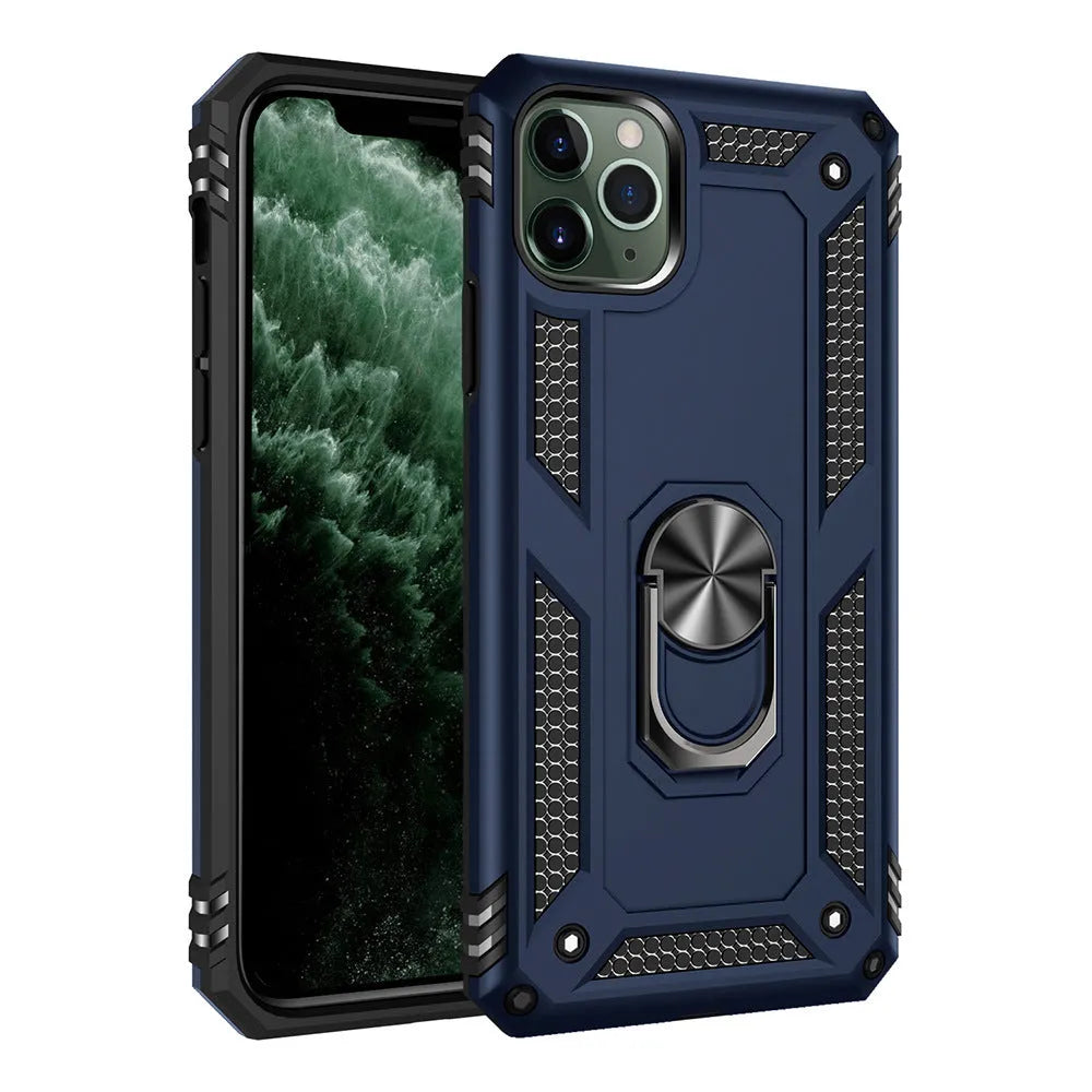 A dark green TPU and PC protective back cover for an Apple iPhone, showing the camera cut-out.