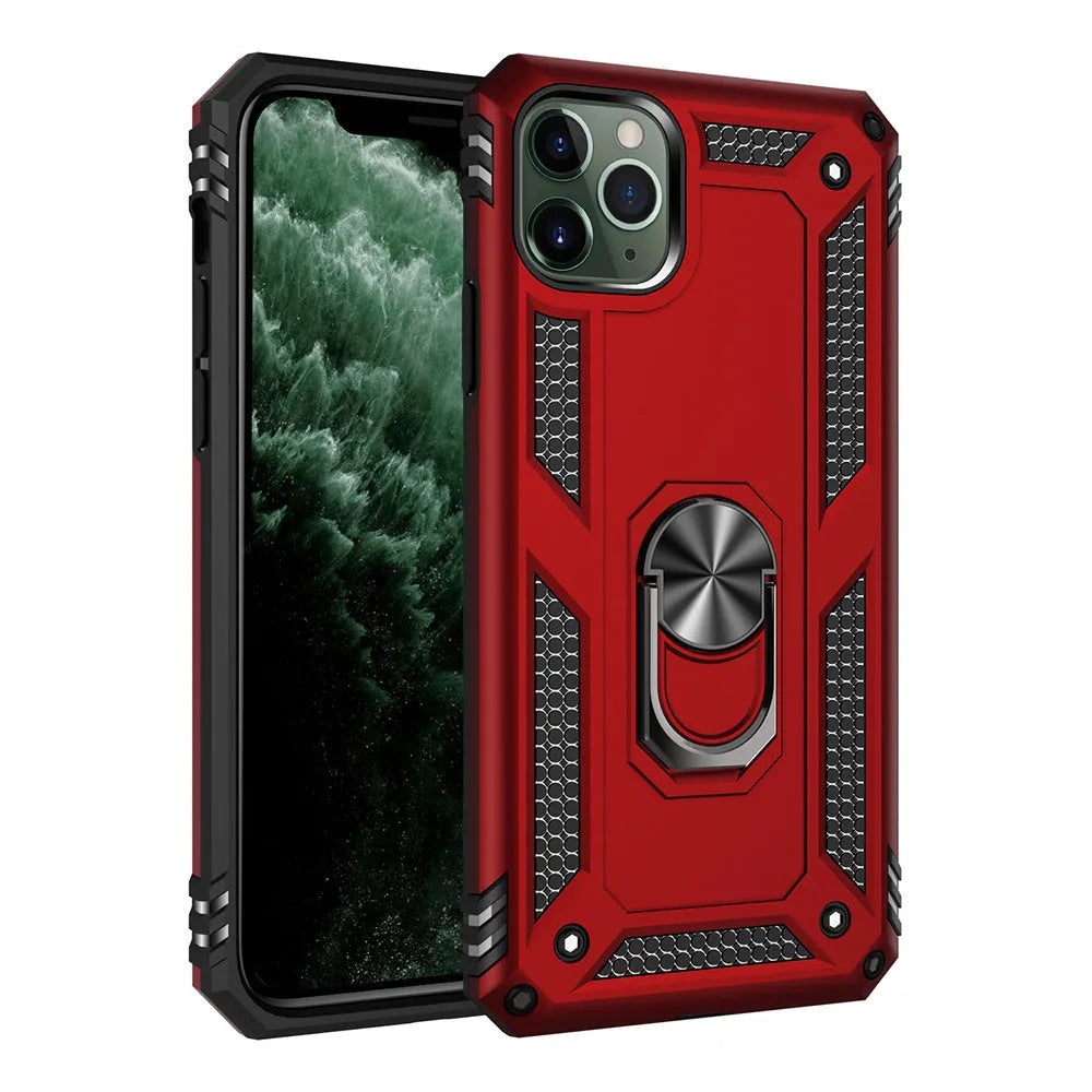 A dark green TPU and PC protective back cover for an Apple iPhone, showing the camera cut-out.