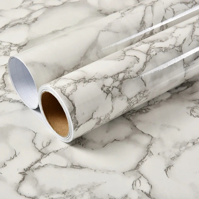 Premium peel-and-stick marble-look wall panels in various colors and sizes for kitchen and bathroom renovations