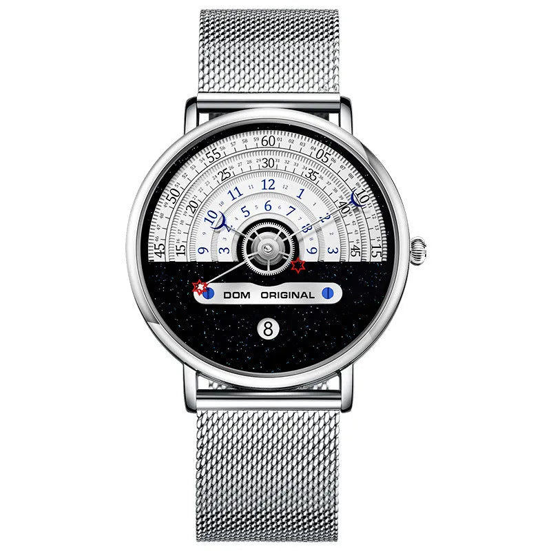 Men's luxury fashion watch quartz movement stainless steel leather strap round dial 40mm waterproof 30M onion crown alloy case gold silver colour options M-1288 sports style wristwatch