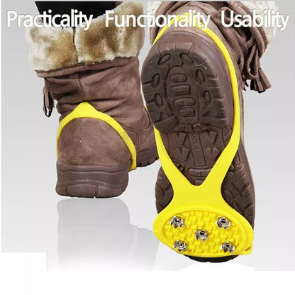 Unisex 5-toothed ice grippers for shoes, featuring durable rubber and steel teeth for superior traction on ice and snow.