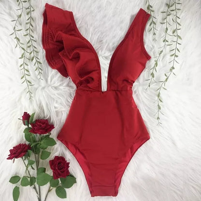 Women's ruffle one-piece swimsuit with steel support in various colors