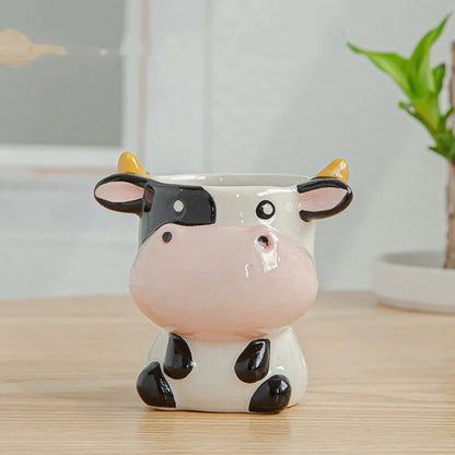 Cartoon Animal Succulent Ceramic Pot with breathable design and Nordic style