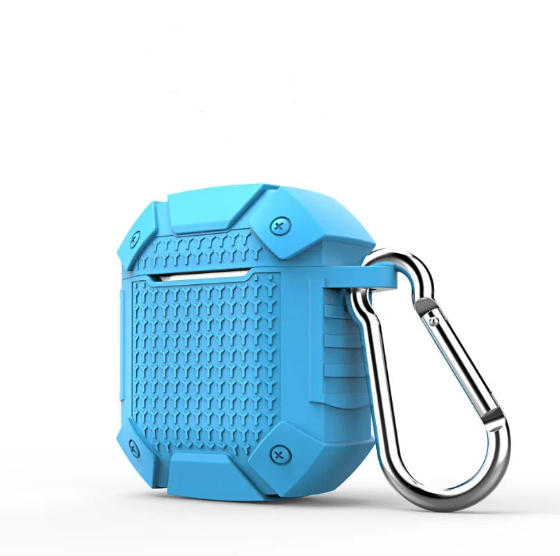Silicone back cover case for AirPods in black, red, blue, and royal blue solid colours.