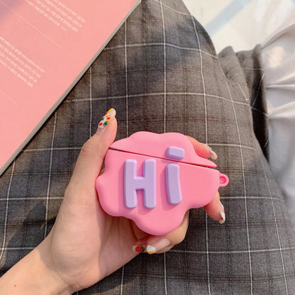 3D HI BYE Cloud Letter Cartoon Silicone Case for AirPods in pink and purple