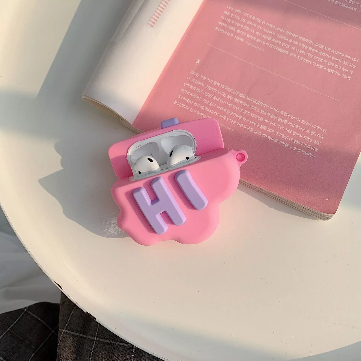 3D HI BYE Cloud Letter Cartoon Silicone Case for AirPods in pink and purple