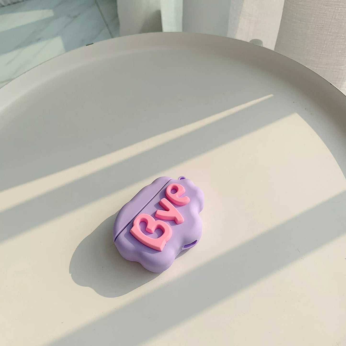 3D HI BYE Cloud Letter Cartoon Silicone Case for AirPods in pink and purple