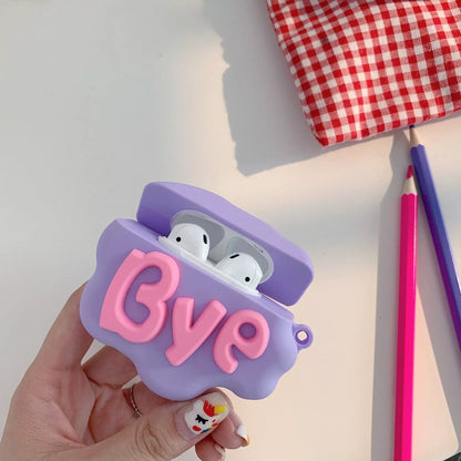 3D HI BYE Cloud Letter Cartoon Silicone Case for AirPods in pink and purple