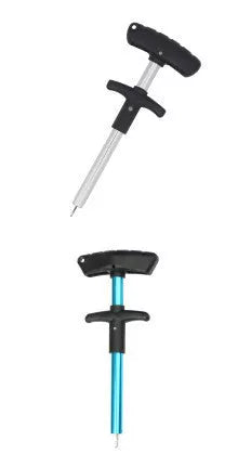 Portable T-shaped hook extractor for safe fishing in black, yellow, blue, and orange