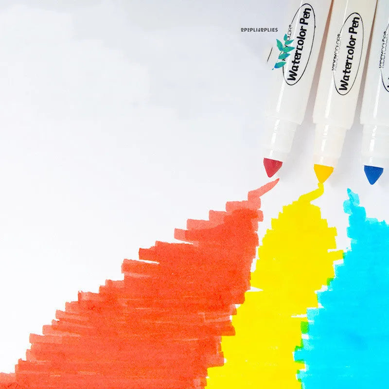 Children's washable watercolour pen set showing plastic barrels in 36 or 48 colour options.