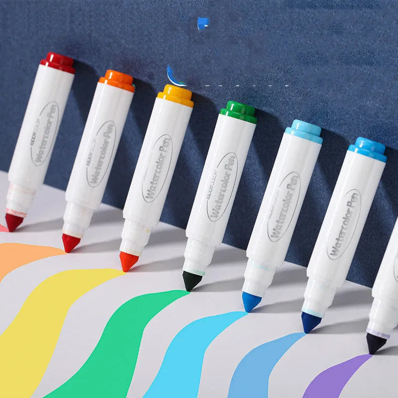 Children's washable watercolour pen set showing plastic barrels in 36 or 48 colour options.